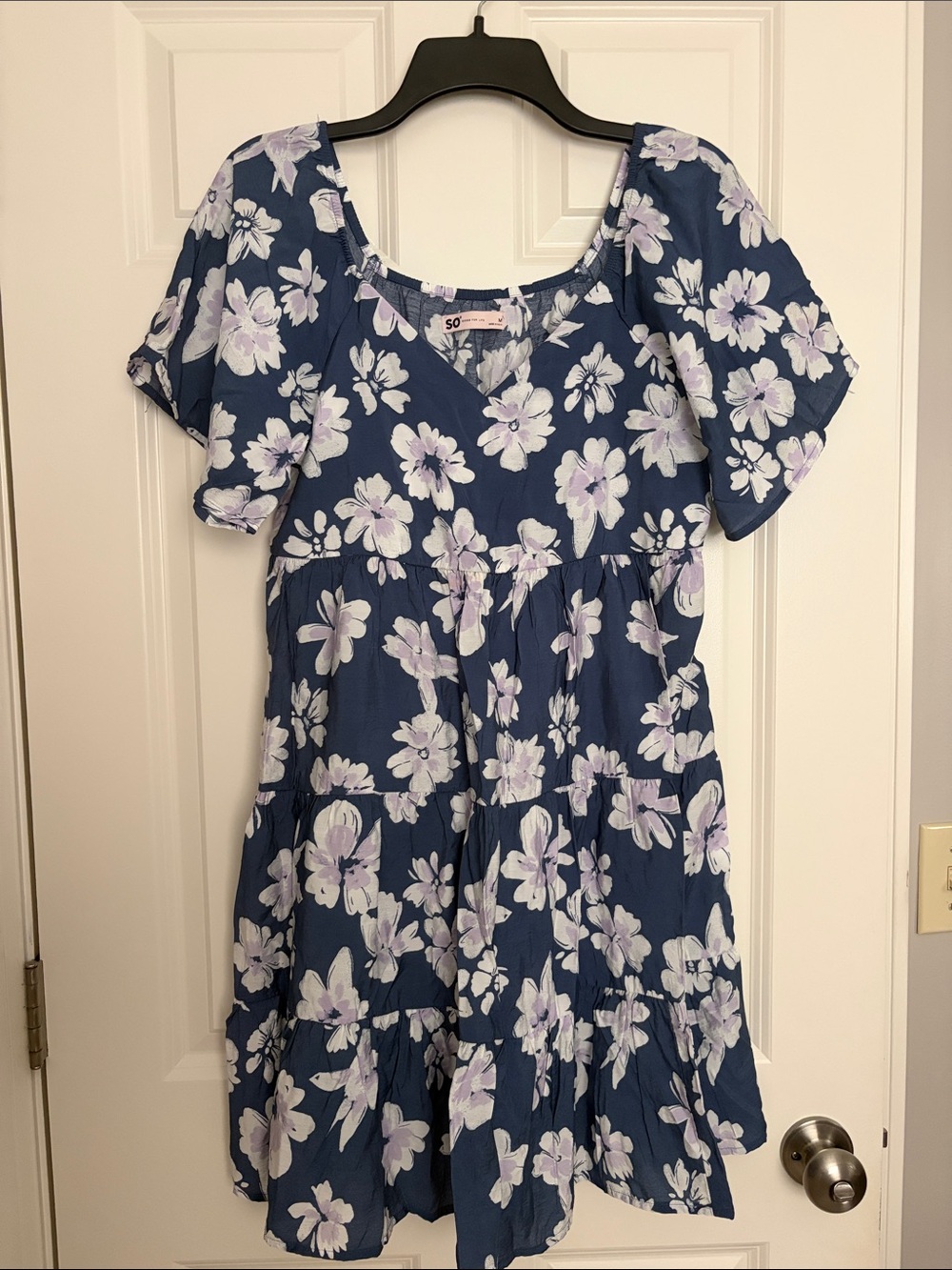 SO Navy Floral Tiered Dress with Lavender Accents